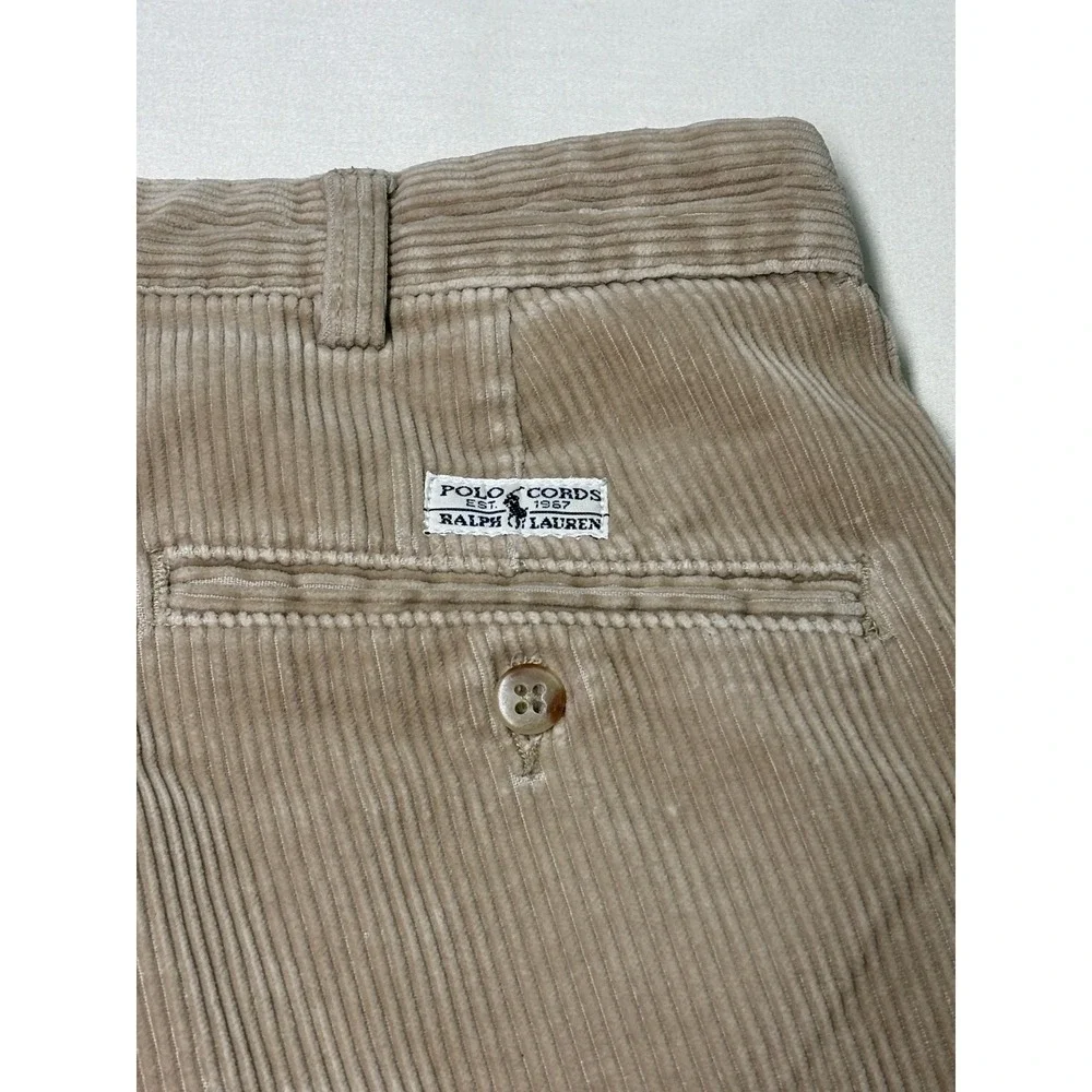 Vintage Polo Ralph Lauren Andrew Pant 35x30 Tan Wide Wale Corduroy Pleated Cords